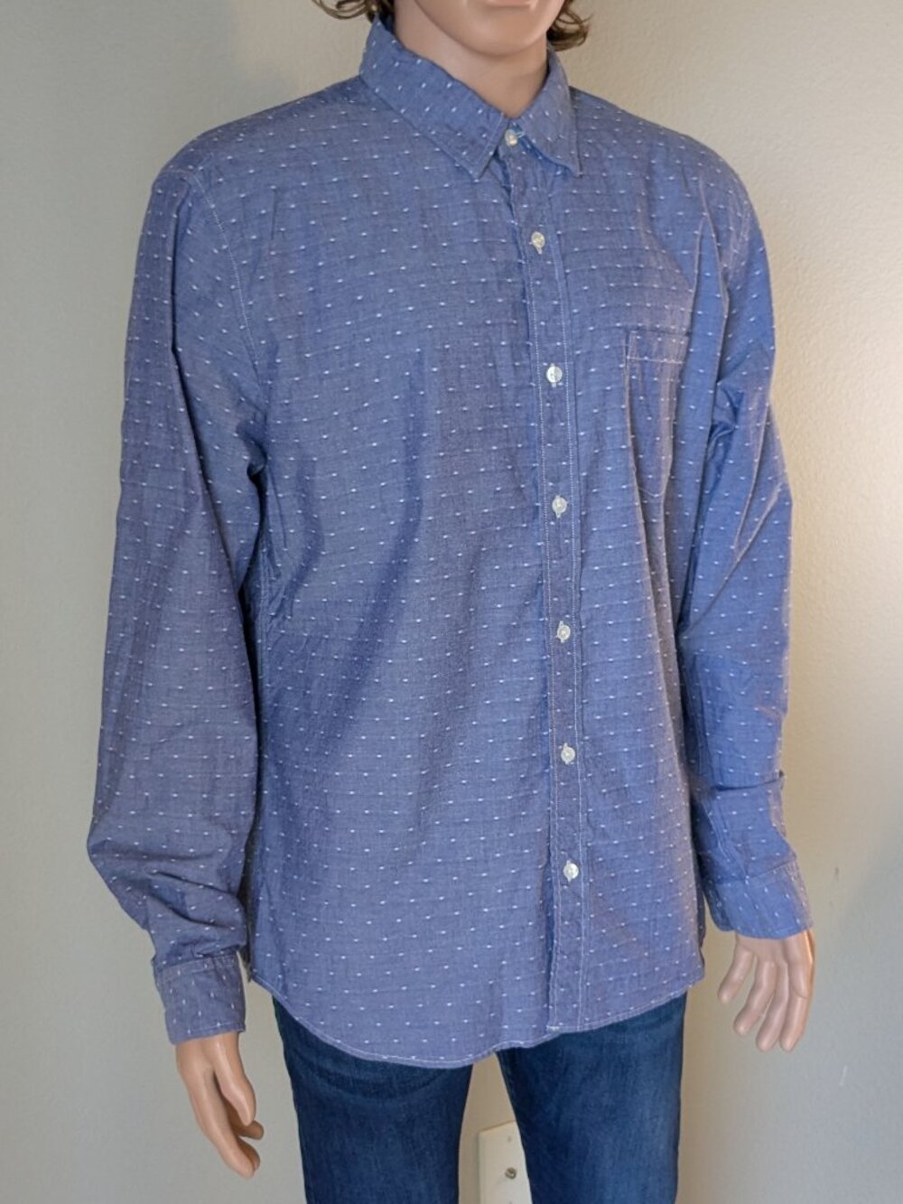 J. Crew Shirt Men's Size XL Blue White Button-up Slim Fit Long Sleeve Dotted - Picture 6 of 14